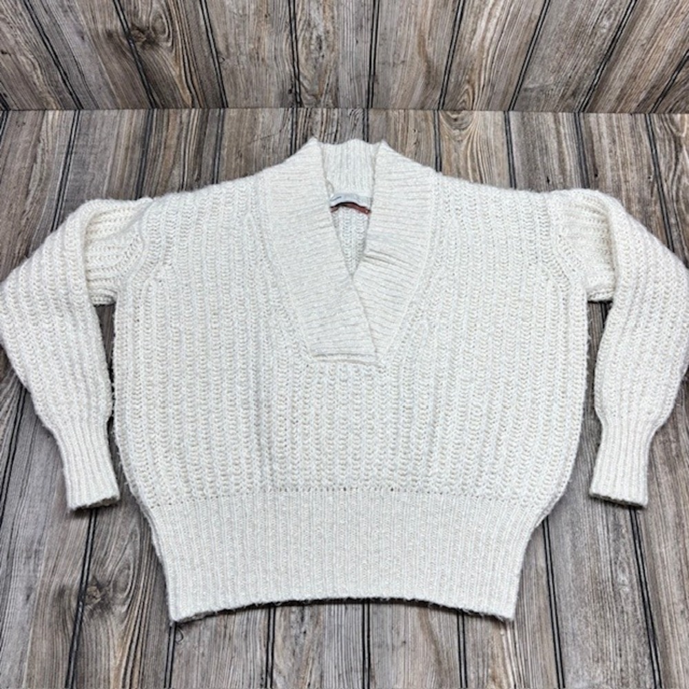 Pilcro Anthropologie Cream Knit Shawl Collar Pullover Sweater Women's Small